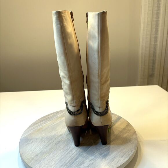 Caressa Women's Brown‎ Cream Leather Heeled Side Zip Boots US Size 6.5 M - Picture 6 of 13